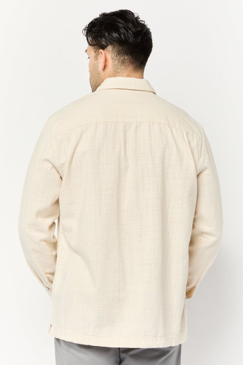 Celio Men Regular Fit Textured Long Sleeves Casual Shirt, Beige - Image 4